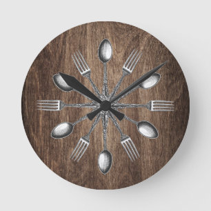 Mörk av Chef Kitchen Utensils Elegant Wood Rund Klocka