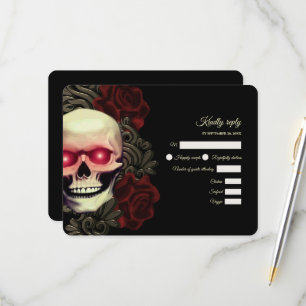 Mörk av  med rött blommigt, skallhallobröllop OSA kort