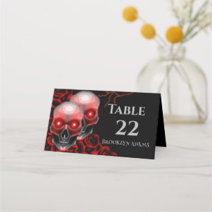 Mörk av Scary Red blommigt moody gothic skalle Hal Placeringskort