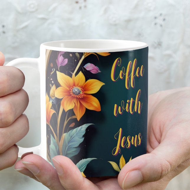 Mörk Bakgrund Blommig Anpassningsbar Tro-Baserad K Kaffemugg (Skapare uppladdad)