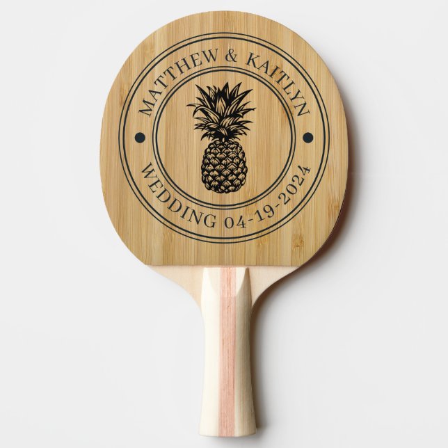 Mörk Bambu Ananas Bröllopskrona & Namn Pingisracket (Baksidan)
