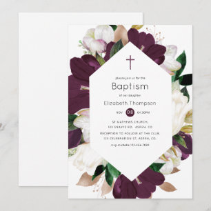 Mörk Baptism och Blommigt i plasma Inbjudningar