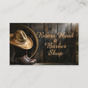 Mörk Barn Wood, Boots och Cowboy Hat på en Visitkort