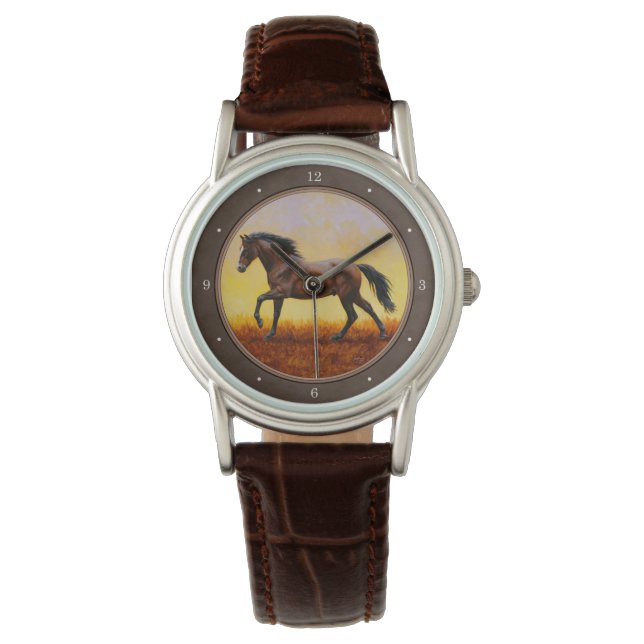 Mörk Bay Running Horse Taupe Armbandsur (Framsida)