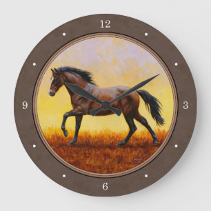 Mörk Bay Running Horse Taupe Stor Klocka