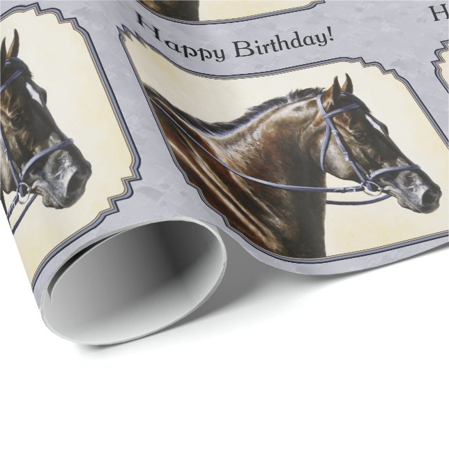 Mörk Bay Sport Horse Grått Presentpapper (Rullad Hörn)