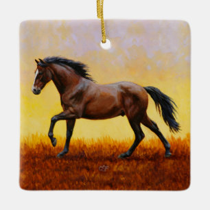 Mörk Bay Stallion Horse Galloping Julgransprydnad Keramik