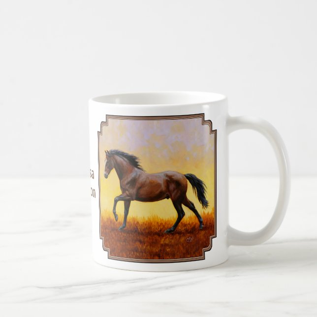 Mörk Bay Stallion Horse Galloping Kaffemugg (Höger)