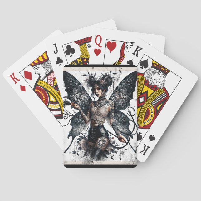 Mörk Beauty Gothic Asian Fairy Tattoos & Whip Casinokort (Baksidan)
