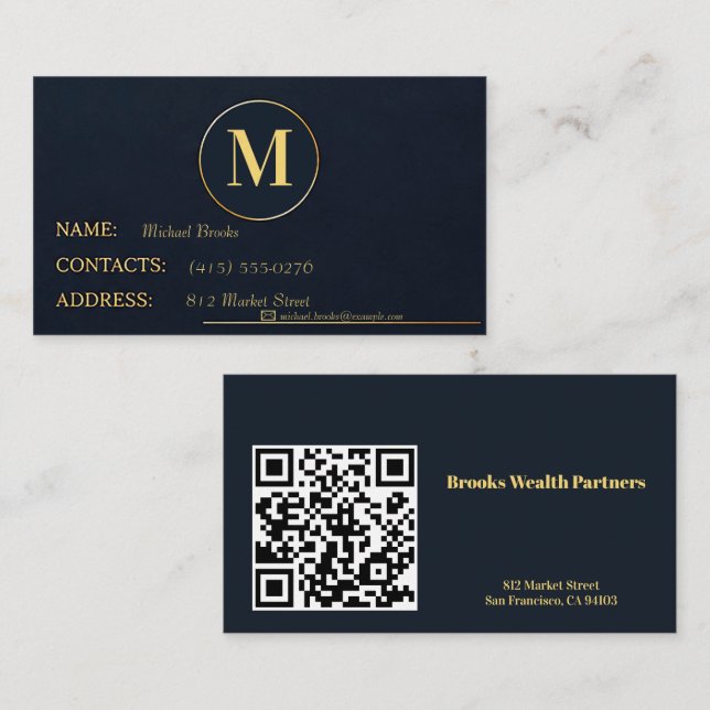 Mörk Blå Guld Modern Professionell Kontakt Visitkort (Fram/baksida)