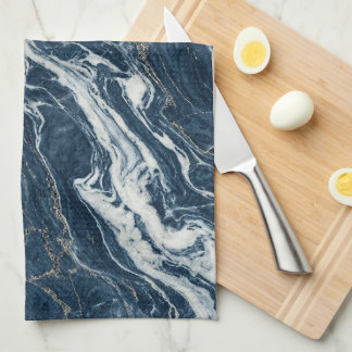 Mörk Blå Marmor Elegant Minimalistisk Stil Kökshandduk