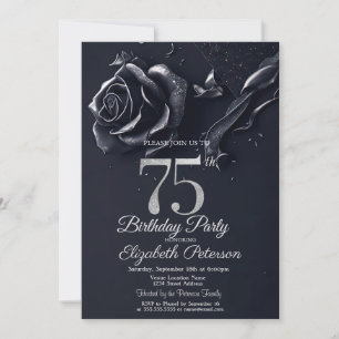 Mörk Blå Ros Gotisk 75-årsdag Inbjudningar