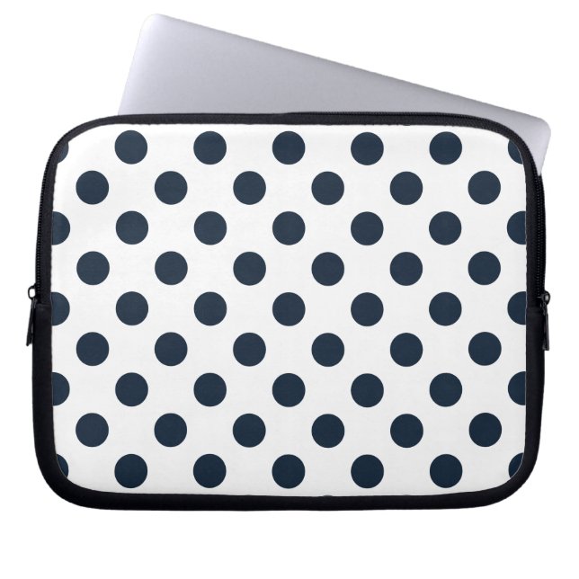 Mörk Blåblå polka dots Laptop Sleeve (Framsidan)
