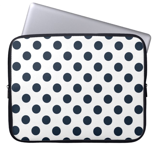 Mörk Blåblå polka dots Laptop Sleeve (Framsidan)