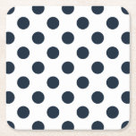 Mörk Blåblå polka dots Underlägg Papper Kvadrat<br><div class="desc">Mörk Blått polka dots på vit bakgrund</div>