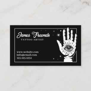 Mörk Black and White Hand Öga Tattoo Artist Visitkort