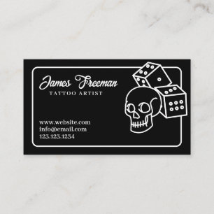 Mörk Black and White Skull Dice Tattoo Artist Visitkort