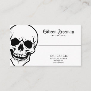 Mörk Black and White Skull Tattoo Shop Visitkort