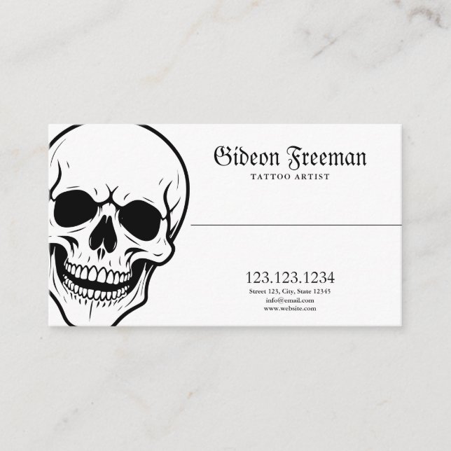 Mörk Black and White Skull Tattoo Shop Visitkort (Framsida)