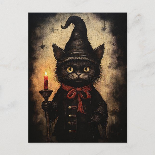 Mörk Black Cat Design för Halloween, Goth & Occult Vykort (Framsida)