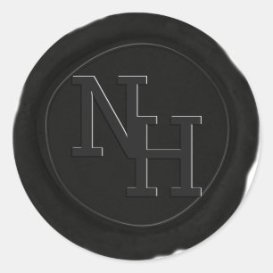 Mörk Black Grått Vax säl Monogram Bröllop Sticker Runt Klistermärke