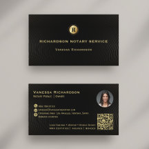 Mörk Black & Guld Monogram Sleek Notary QR Photo