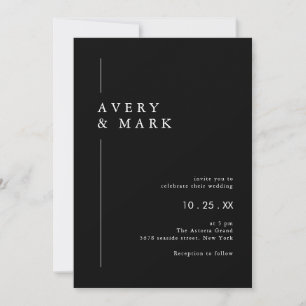 Mörk Black Modern Minimalist Bröllop Inbjudningar