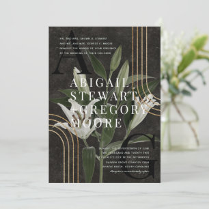 Mörk Black Moody Grönt Botanical Bröllop Inbjudningar