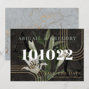 Mörk Black Moody Grönt Botanical Bröllop Spara Datumet