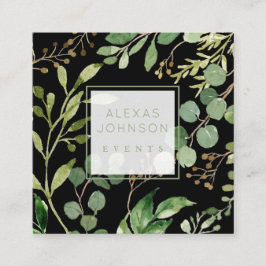 Mörk Black Moody Modern Greenery Vår Fyrkantigt Visitkort