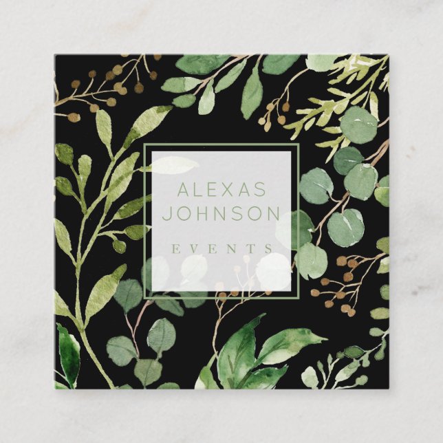 Mörk Black Moody Modern Greenery Vår Fyrkantigt Visitkort (Framsida)