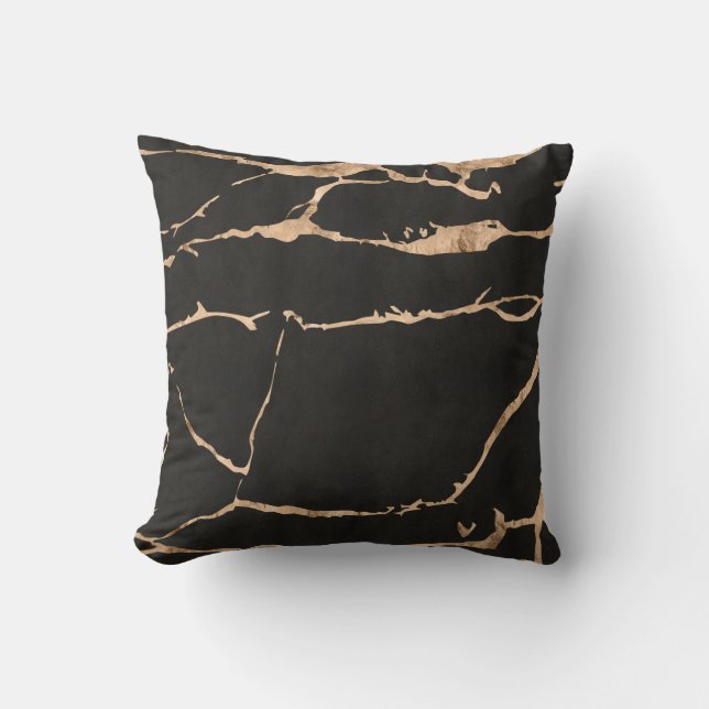 Mörk Black Onyx Modern Marble Gold Foil Gemstone Kudde (Framsida)