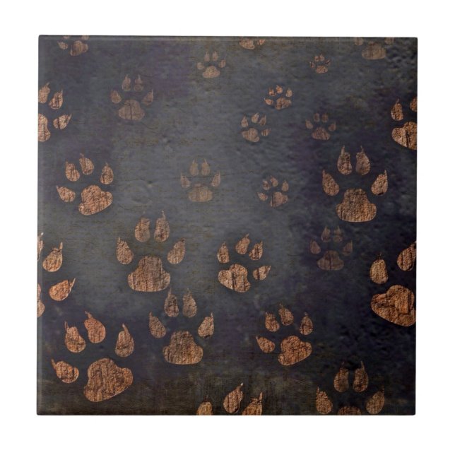 Mörk Black Rustic Pet Paw Skriv ut Mönster Kakelplatta (Framsidan)