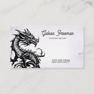 Mörk Black & White Dragon Tattoo Shop Visitkort