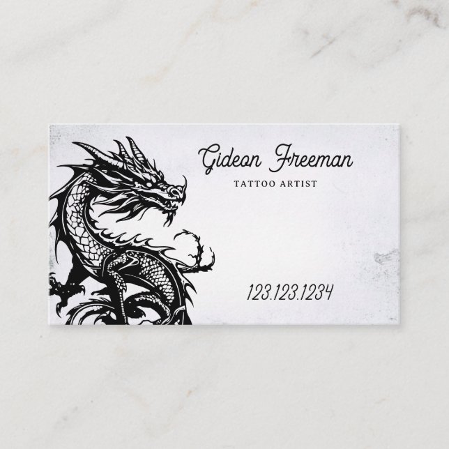 Mörk Black & White Dragon Tattoo Shop Visitkort (Framsida)