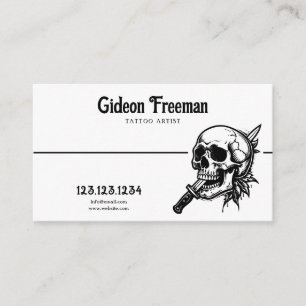 Mörk Black & White Skull Knivar Tattoo Artist Visitkort
