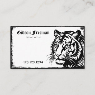 Mörk Black & White Tiger Tattoo Artist Visitkort