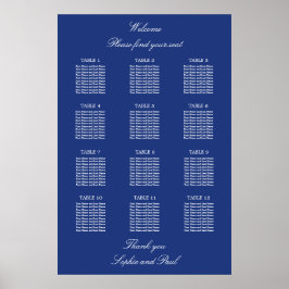 Mörk blått 12 Bord Bröllop-sätesdiagram Poster