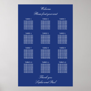 Mörk blått 12 Bord Bröllop-sätesdiagram Poster