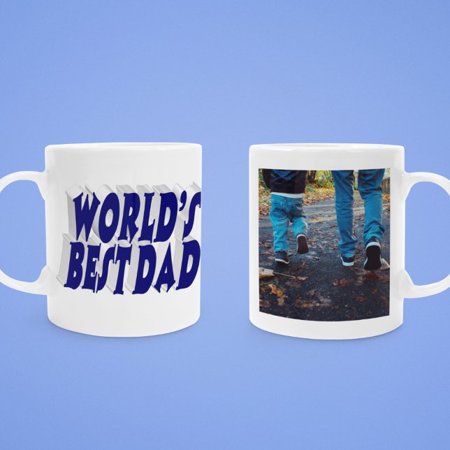 Mörk blått 3d-text för bästa Pappa-foto Kaffemugg (Skapare uppladdad)