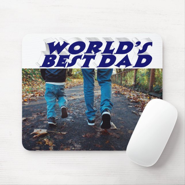 Mörk blått 3d-text för bästa Pappa-foto Musmatta (Med mus)