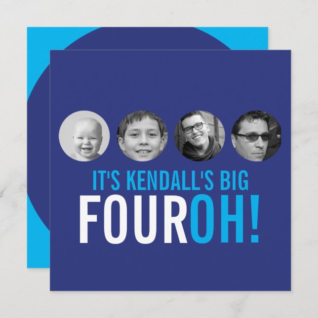 Mörk blått 40:e FOUROH! fotofödelsedag Inbjudningar (Fram/baksida)