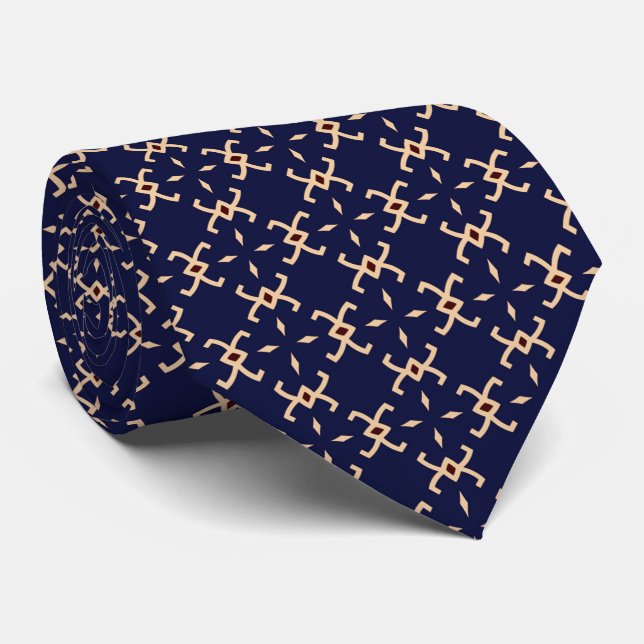 Mörk blått Abstrakt Geometrical Mönster Necktie Slips (Rullad)