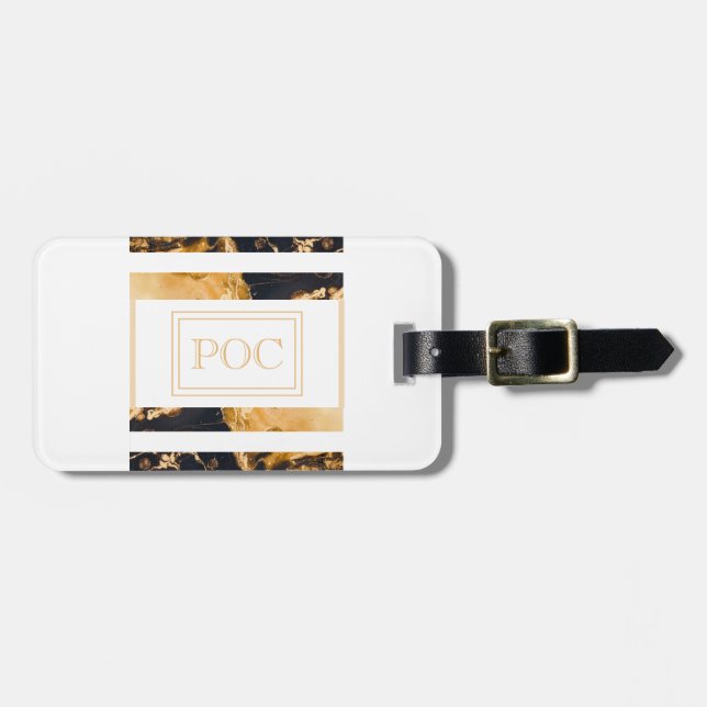 Mörk blått Abstrakten Guld Monogram Bagagebricka (Horisontell Framsida)