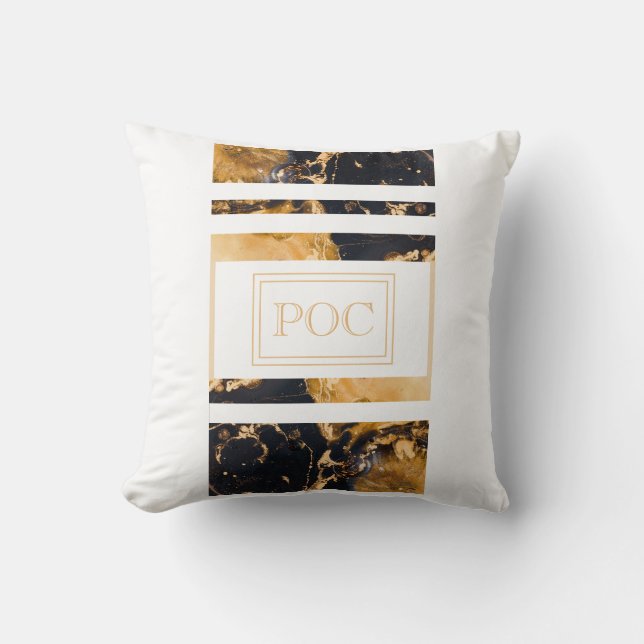 Mörk blått Abstrakten Guld Monogram Kudde (Framsida)