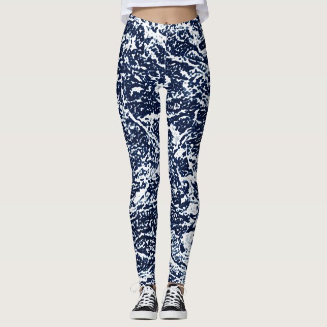 Mörk blått Abstrakten Mönster Leggings (Framsida)