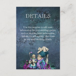 Mörk blått Alice i Wonderland Bröllop-detaljer Tilläggskort