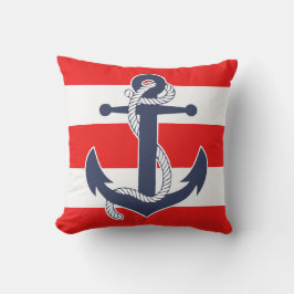 Mörk blått Anchor Chic Nautical Red Rand Mönster Kudde
