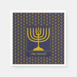 Mörk blått Anpassade | Hanukkah | MENORAH Pappersservett