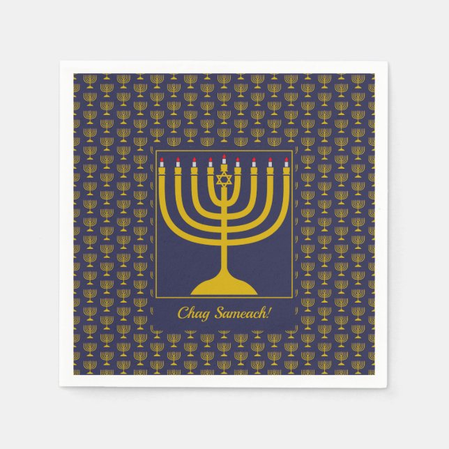 Mörk blått Anpassade | Hanukkah | MENORAH Pappersservett (Framsidan)